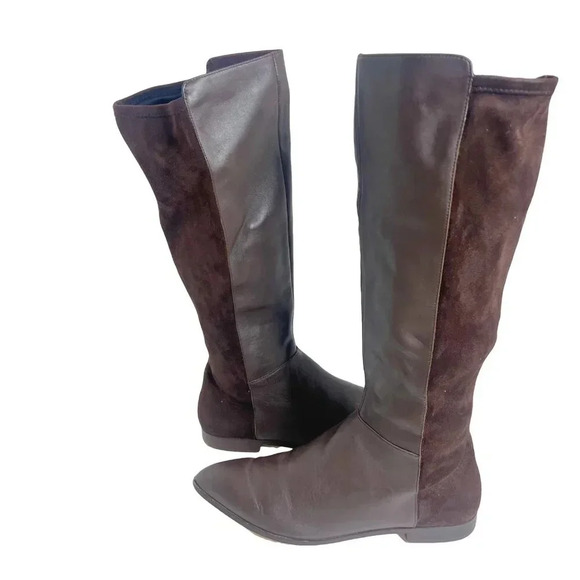 Nine West Brown Leather Faux Suede Knee High Pointed Toe Boots Size 10 - Picture 2 of 11